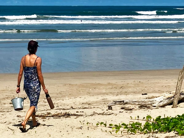Caring for the beach picking up plastics