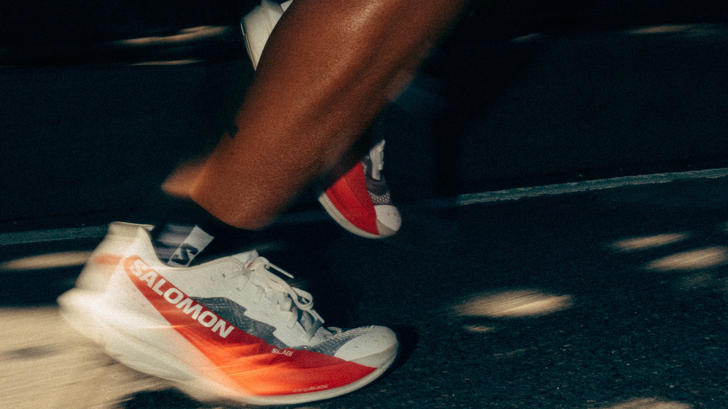 Close-up image of a runner wearing super-shoes