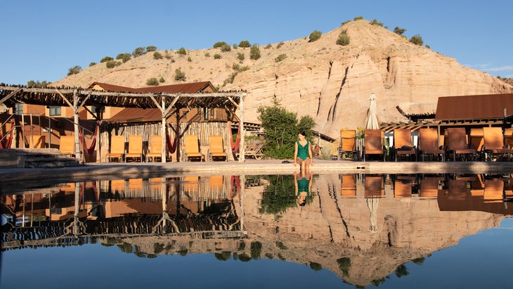 woman in pool at retreat in Ojo Caliente