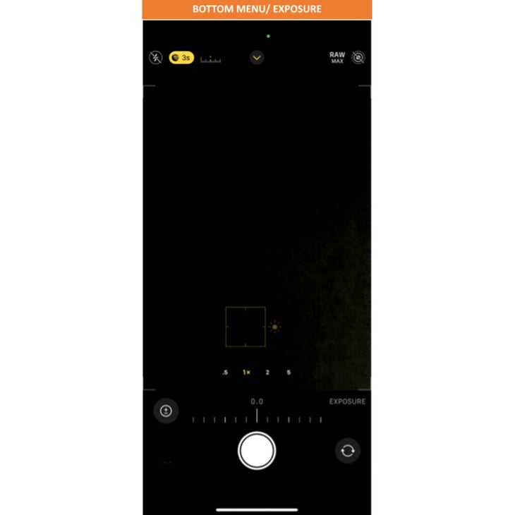 A screen shot of the iPhone's exposure setting in night mode. 