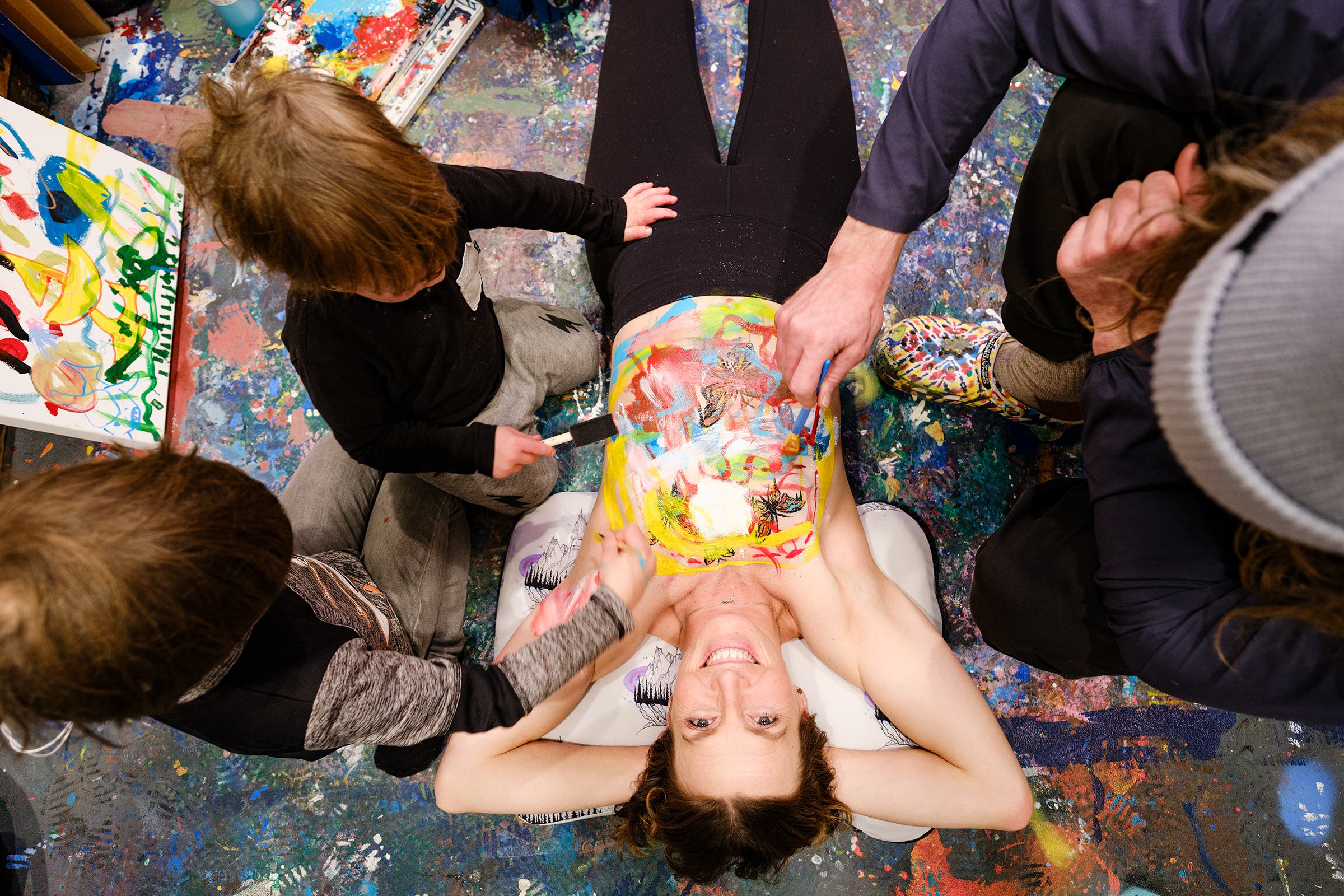 Chris and Kimmy during a body-painting session.