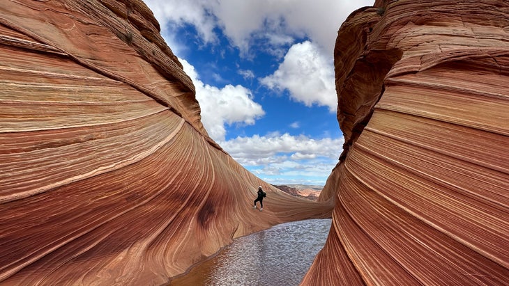 hiker on The Wave in Arizona