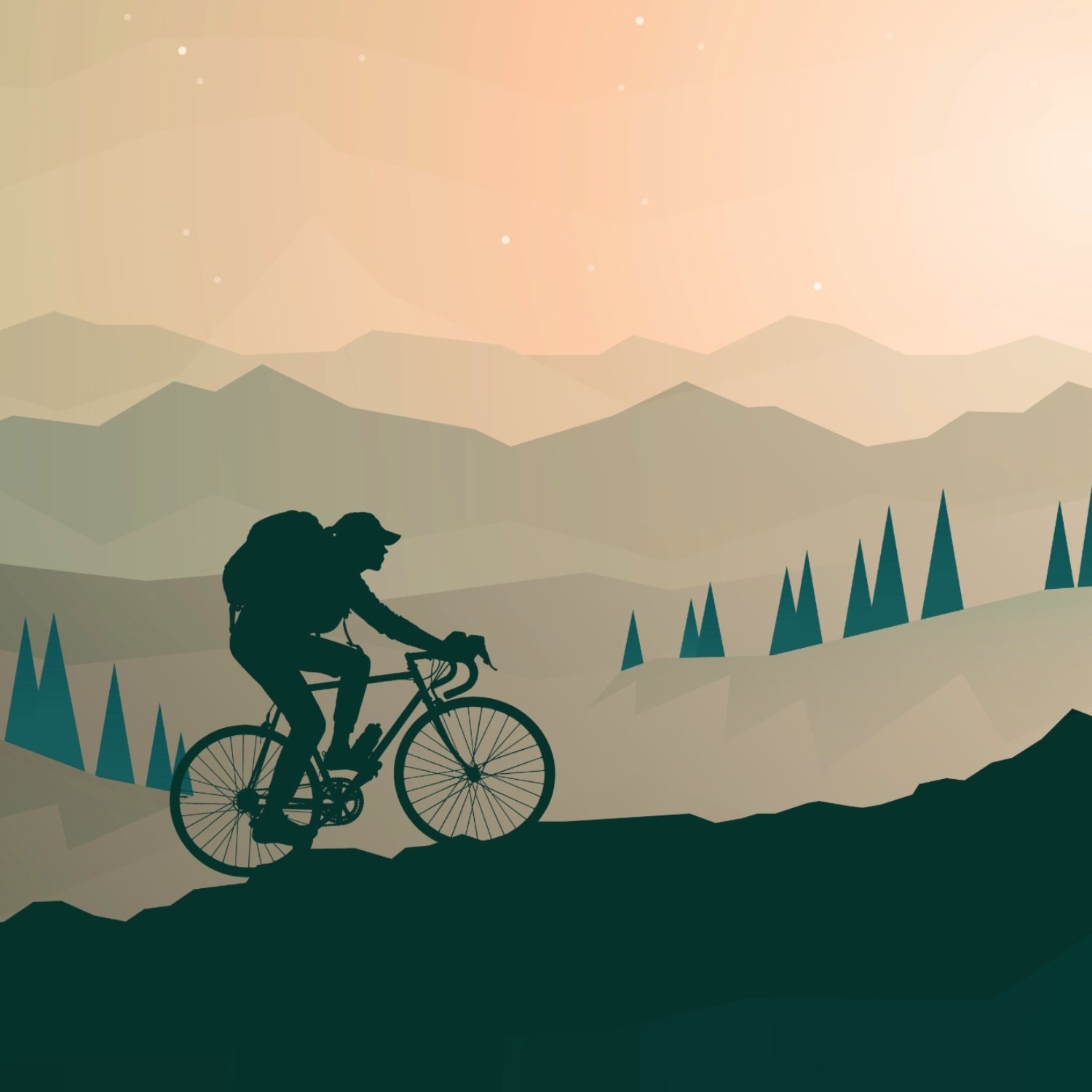 Illustration of woman on her bike going uphill.