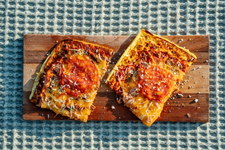 Cottage Cheese Flatbread With Genoa Salami and Mozzarella Melted On Top