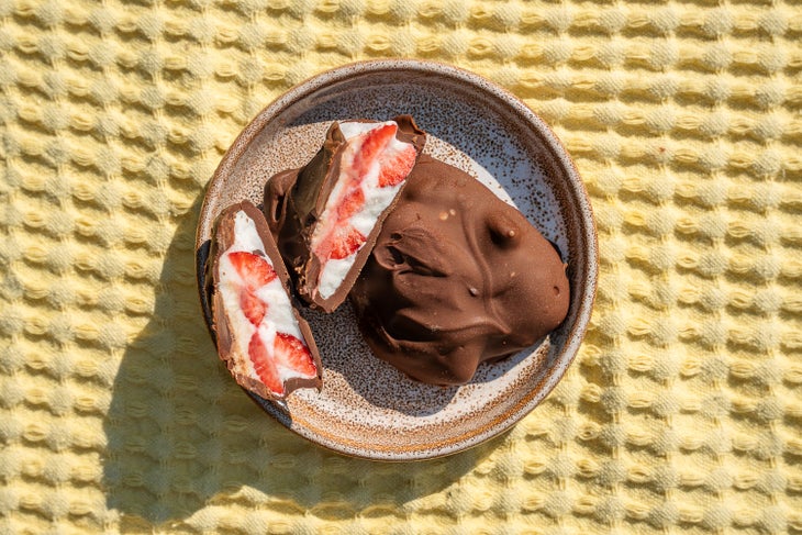 Strawberry Greek Yogurt Clusters Dipped In Dark Chocolate