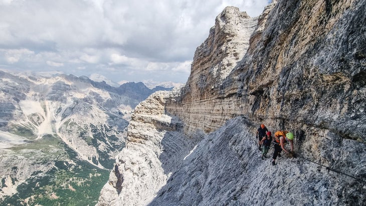 climbers on Ferrata Giovanni Lipella in the Italian Dolomites