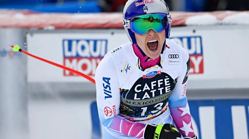 Vonn celebrates during the Audi FIS Alpine Ski World Cup Finals Men's and Women's Downhill on March 14, 2018 in Are, Sweden.