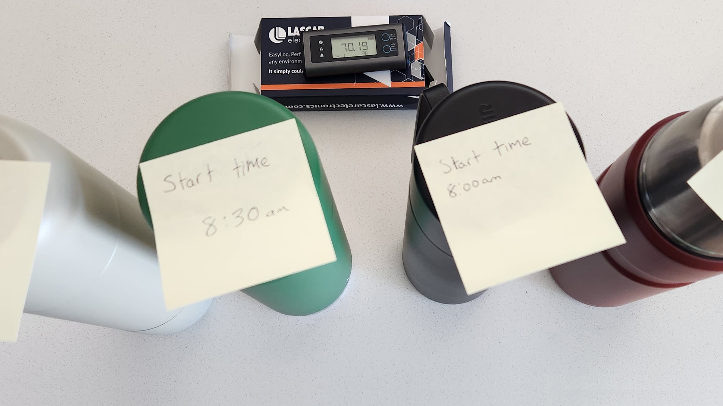 Large thermoses during testing.