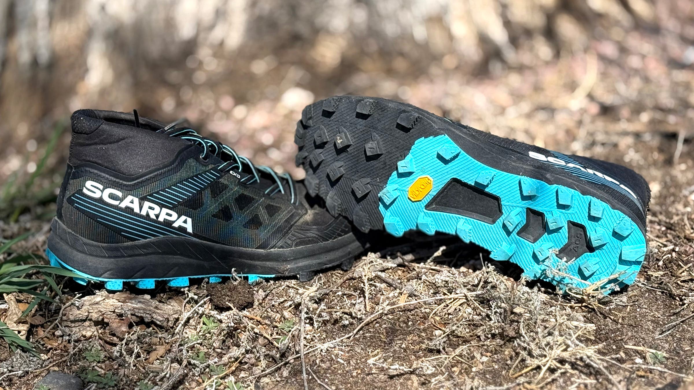 Black Scarpa Spin ST trail running shoes tested on the trail