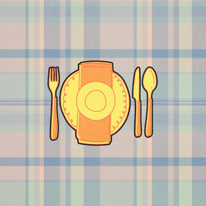 best time to eat dinner; images of dinner plates on tablecloth background