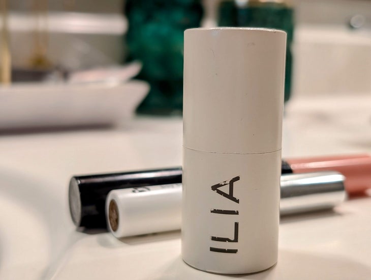 A tube of lipstick on a counter