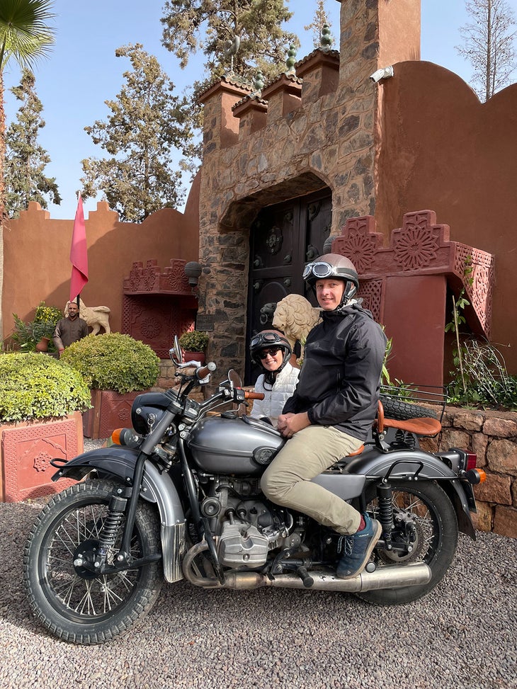 Ryan Krogh and his wife on a motorcycle tour in Morocco's Atlas Mountains.