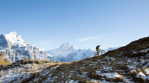 A mountain biker in the snow