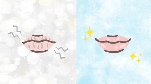 A side-by-side illustration of chapped lips and moisturized lips.