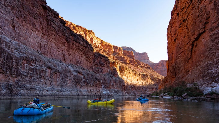 three rafts on the Colorado River in the Grand Canyon, Arizona