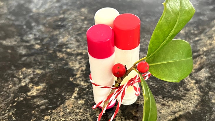 A trio of homemade lip balms