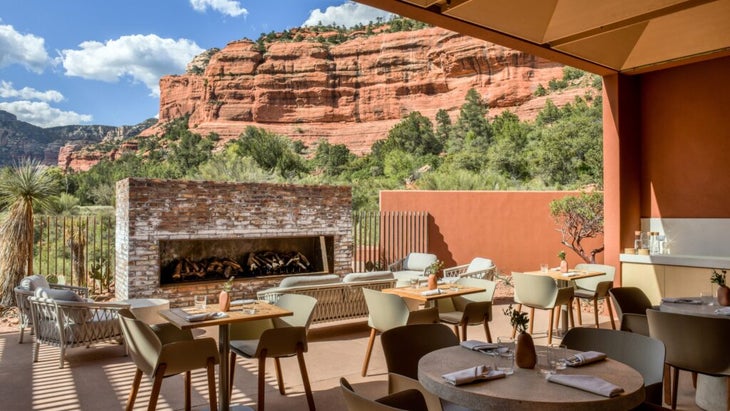 At the Enchantment Resort’s Mii Amo spa, the new Hummingbird restaurant has an outdoor terrace with canyon views.