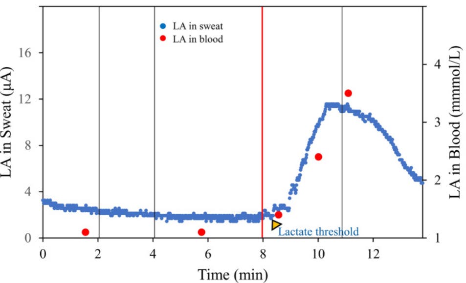 Graph showing blood versus sweat lactate monitoring