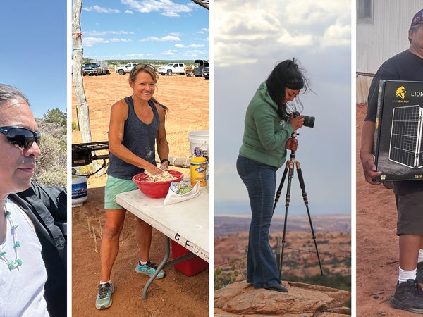 Baca in his element, filming; Calhoun; Khadjenoury at Navajo Mountain; Lameman
