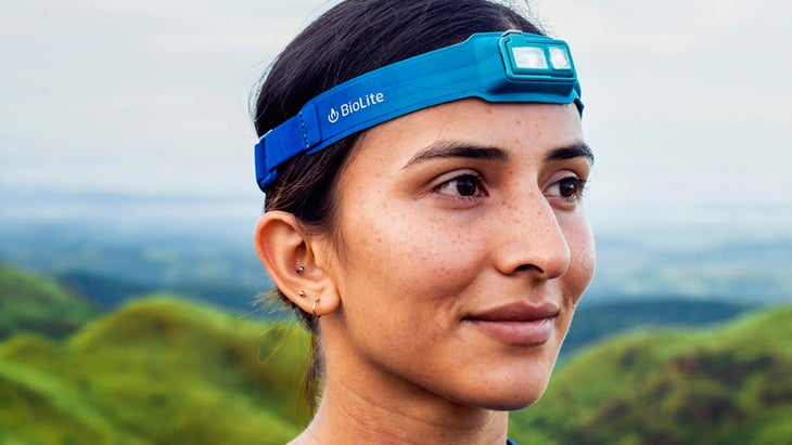 woman in Biolite headlamp