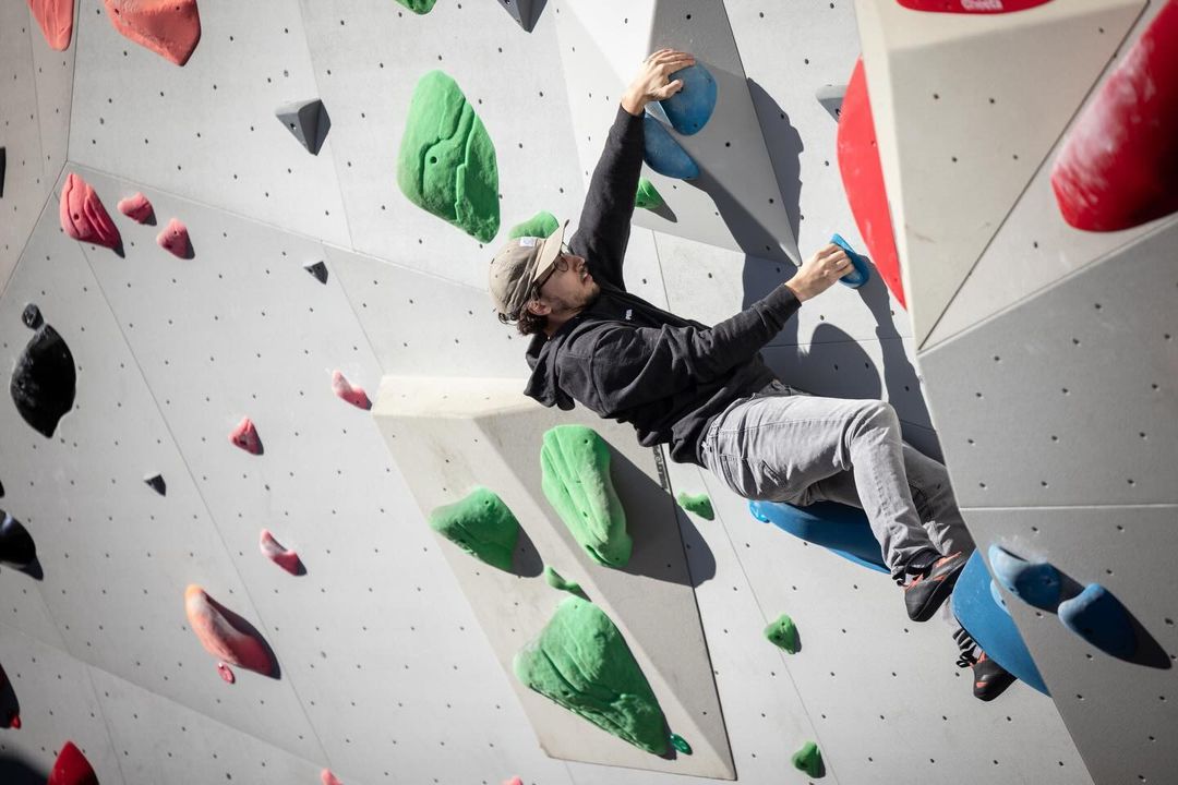 A man climbing in Boyce Bouldering Park, in Allegheny County