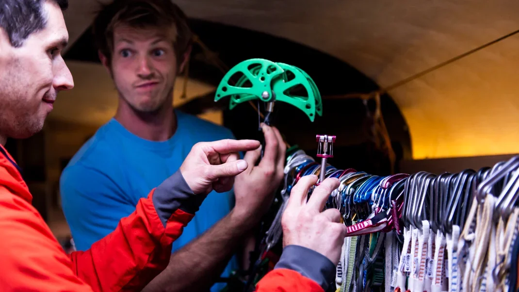 Climbers in a gear shop