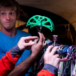 Climbers in a gear shop