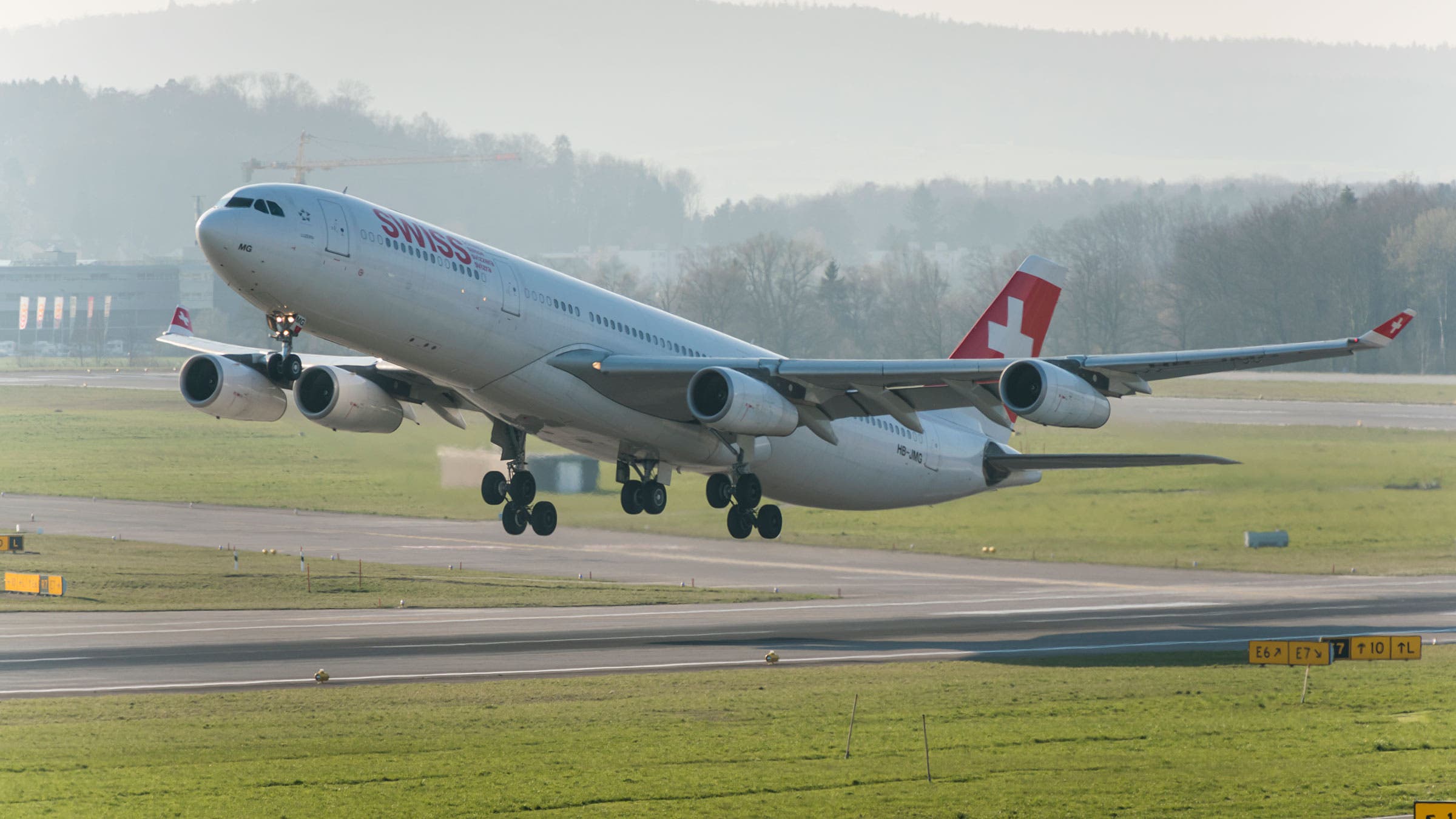 A Swiss International Air Lines Airbus A340 takes off from Zurich international airport