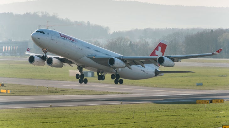 A Swiss International Air Lines Airbus A340 takes off from Zurich international airport