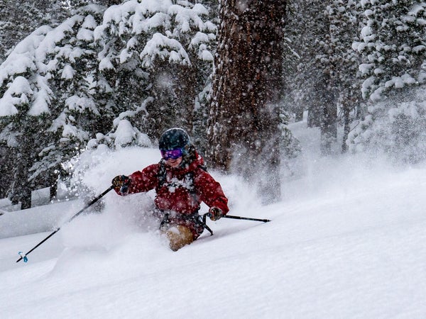 Rita Keil finding deep snow at 4 P.M. on a powder day
