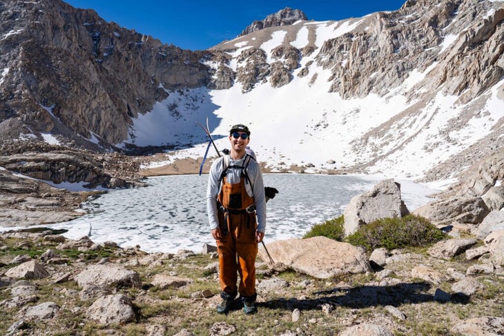 The author on his way to ski... not powder in June.