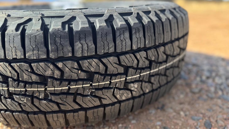 Closeup of all-terrain tire tread