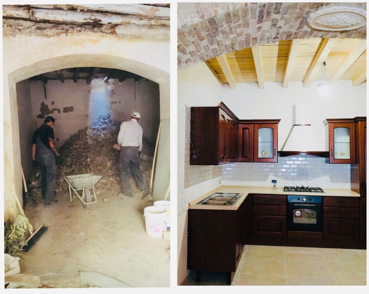 two men remodeling a kitchen at home in Italy