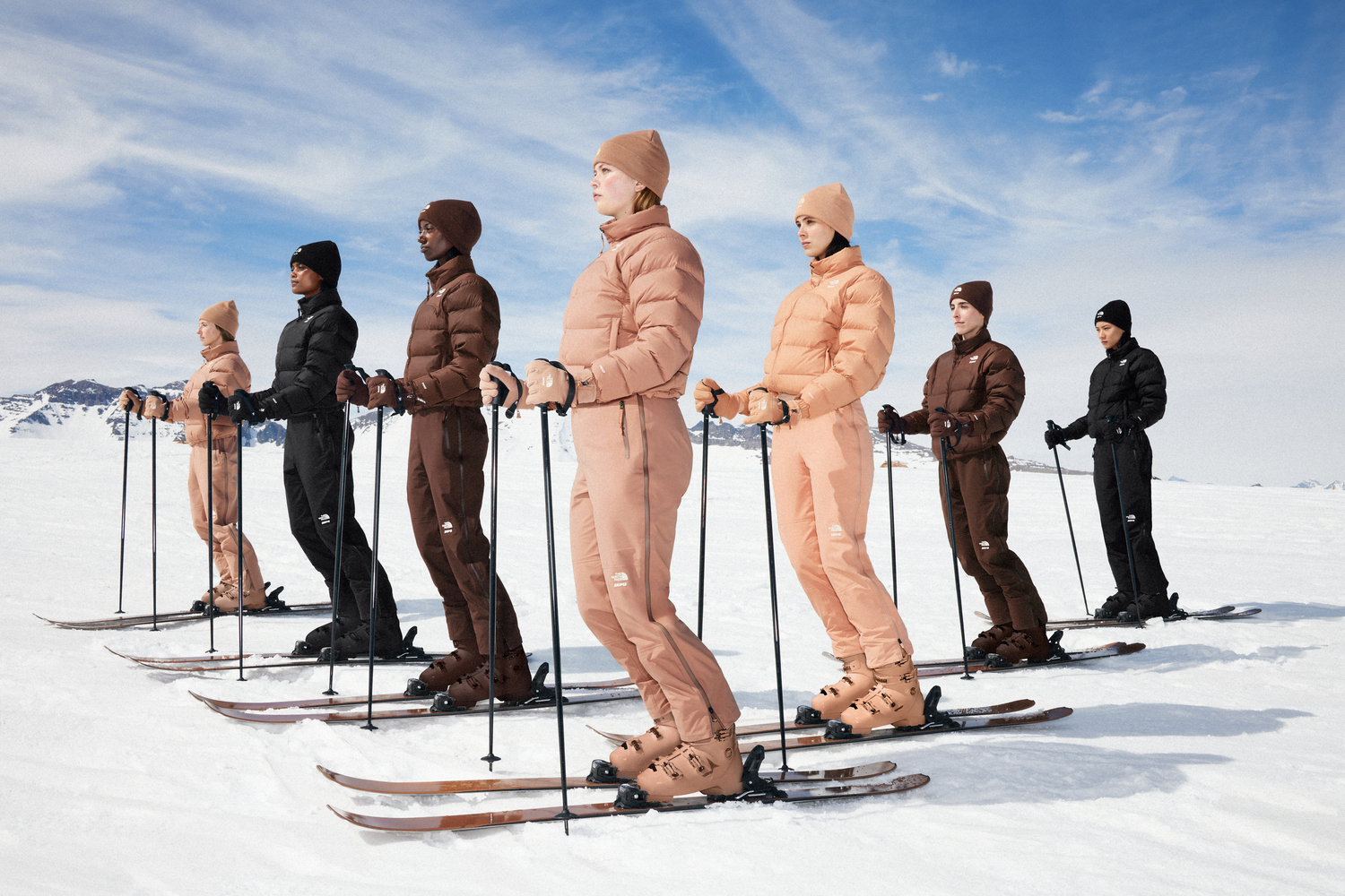 Group of skiers standing in formation