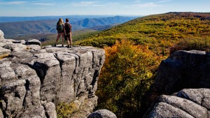 hikers at the Bear Rocks overlook in the Dolly Sods Wilderness