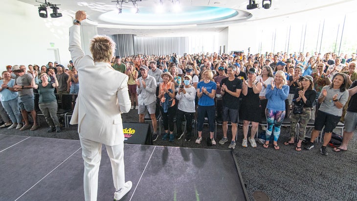 Record-breaking swimmer Diana Nyad speaking at the 2024 Outside Festival