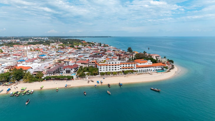 red roofs and white walls of the coastal city of Zanzibar