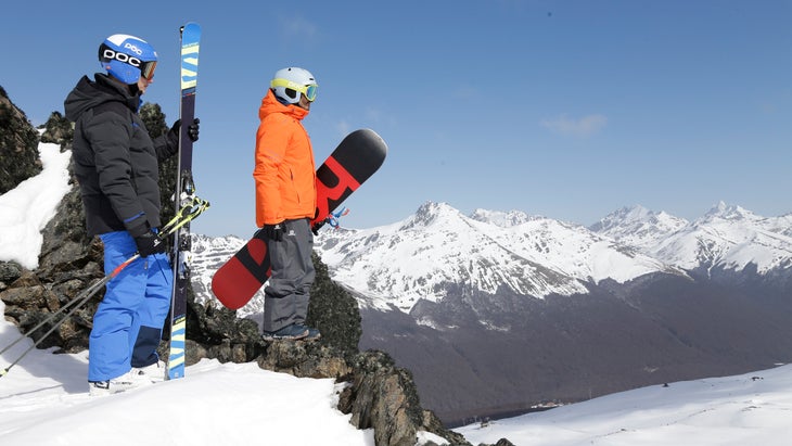 two skiers take in the view at Cerro Castor, in Argentina