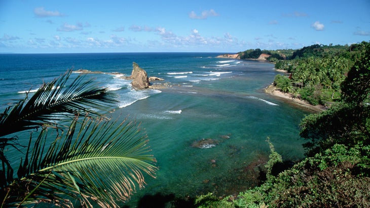 blue waters and coastline of Dominica