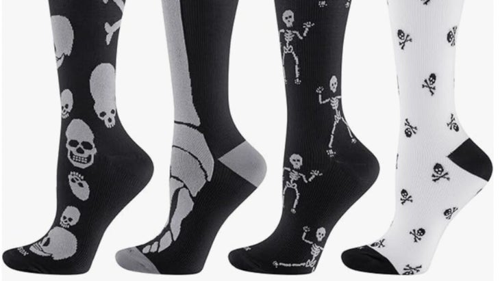 socks with various skeleton or skull or bone designs from Levsox