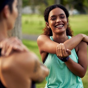Two athletes complete a fun strength training session during the off-season
