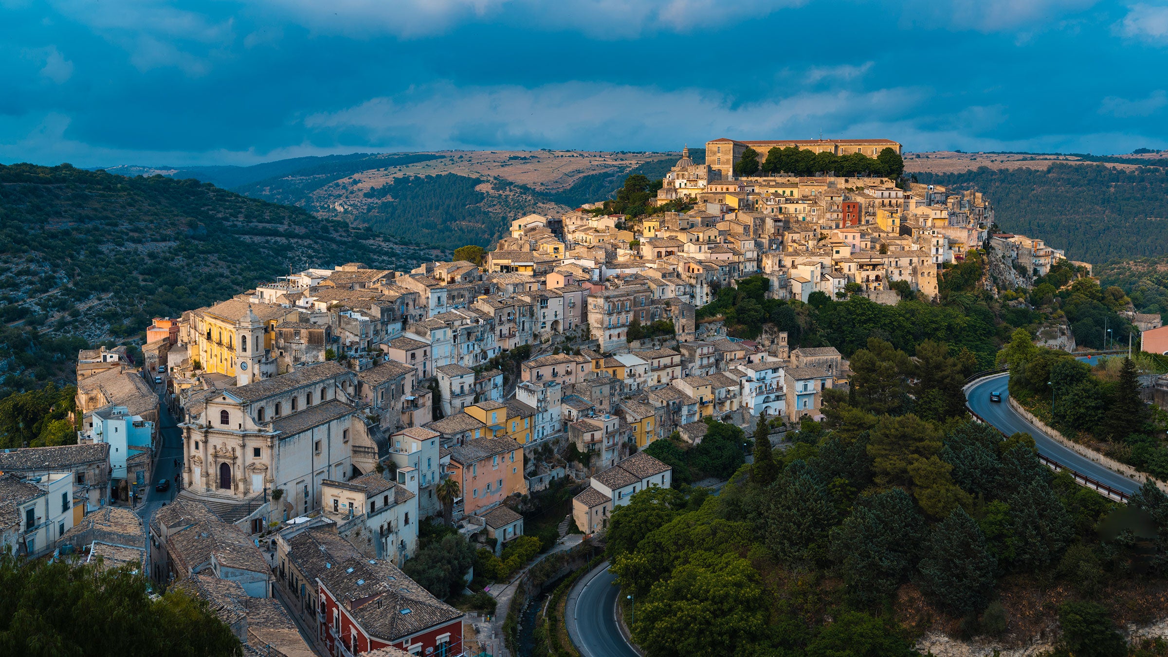 aerial view of ragusa, Sicily, Italy in the evening