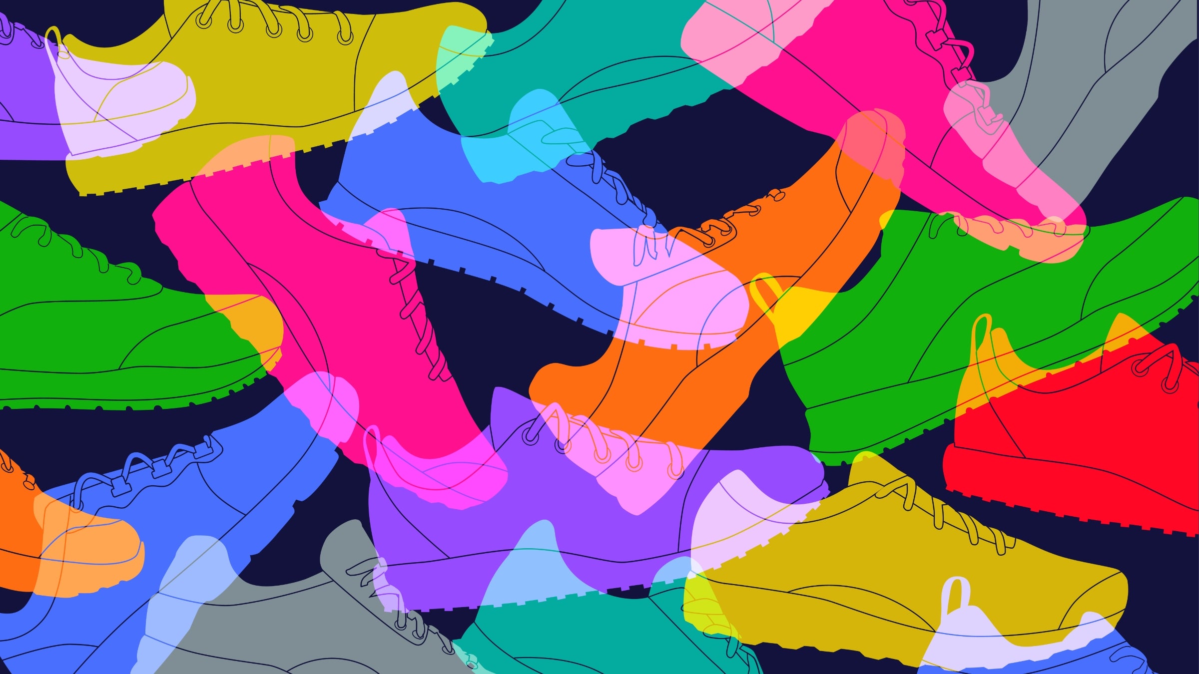 Colorful silhouettes of sport shoes, sneakers or trainers