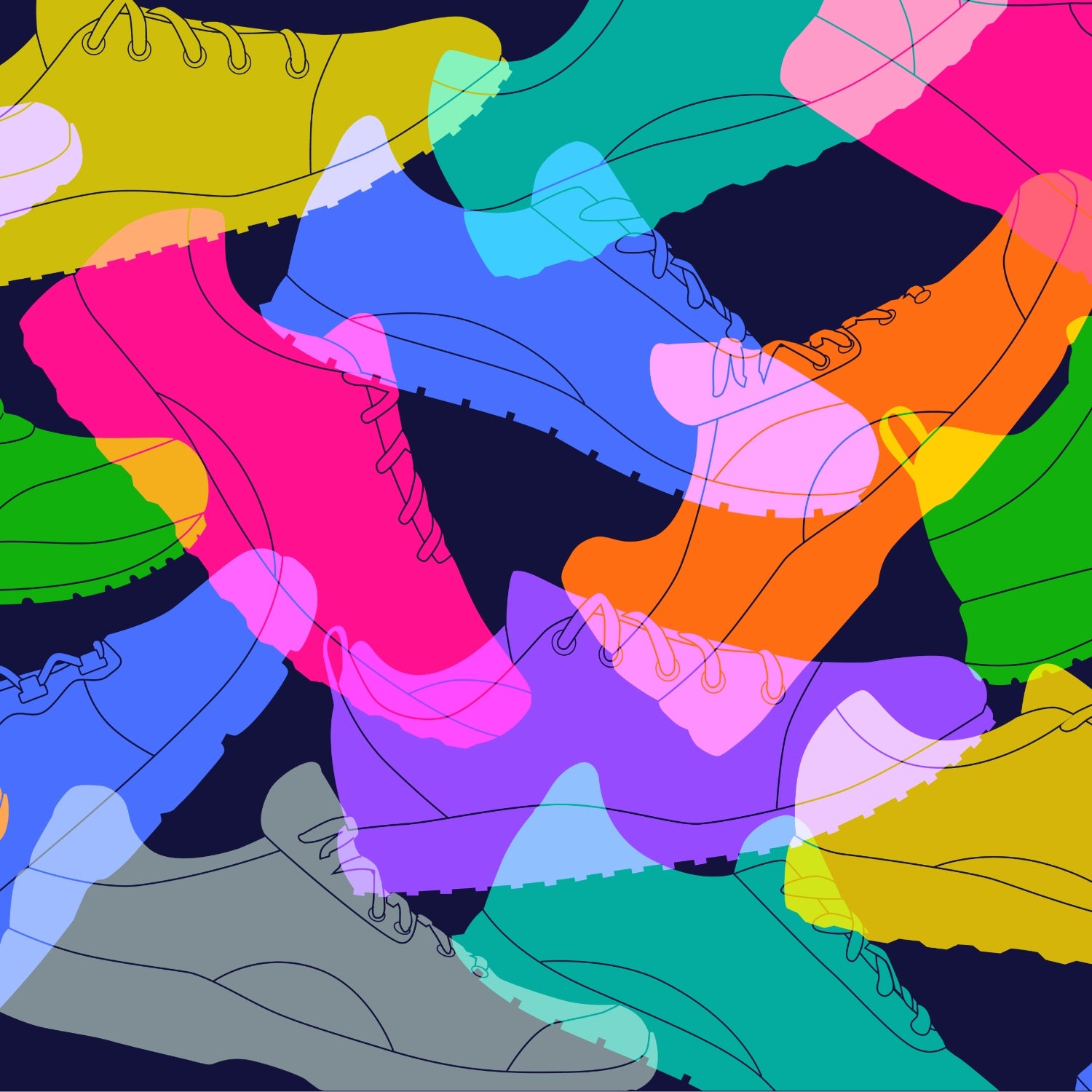 Colourful silhouettes of sport shoes, sneakers or trainers