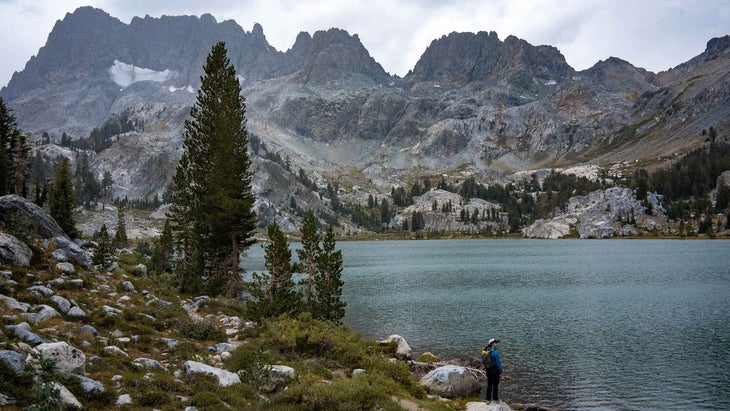 lone hiker Lake Ediza, the Sierra