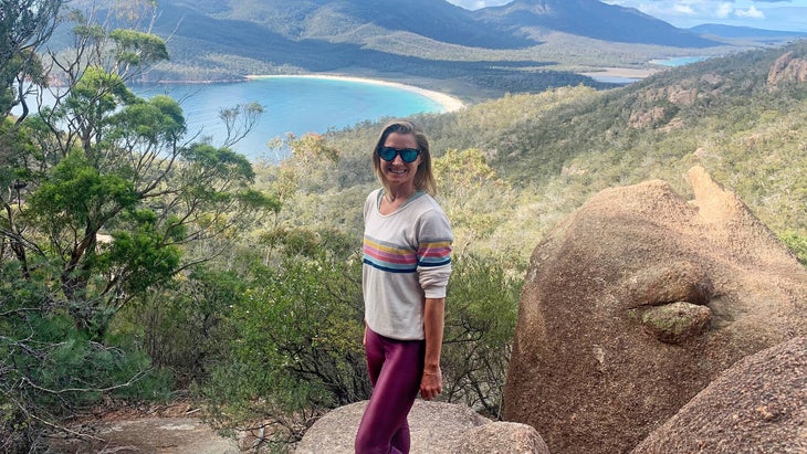 Jen Murphy in Wineglass Bay, Tasmania, Australia