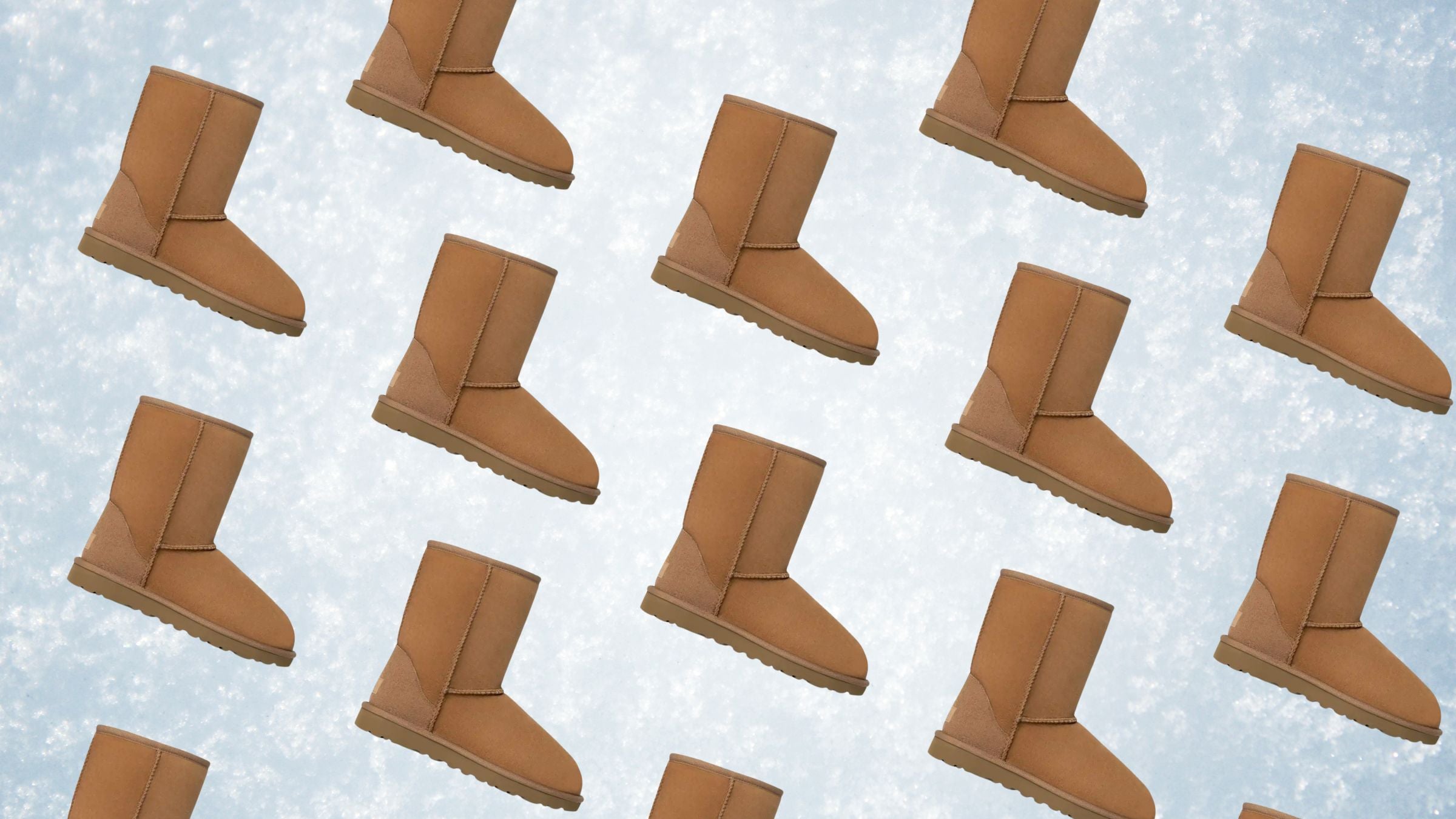 collage of Uggs over snowy background