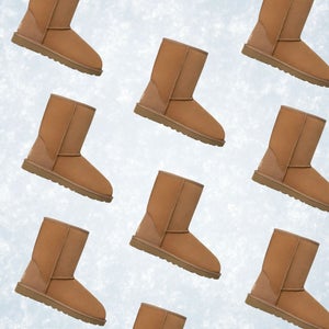 collage of Uggs over snowy background