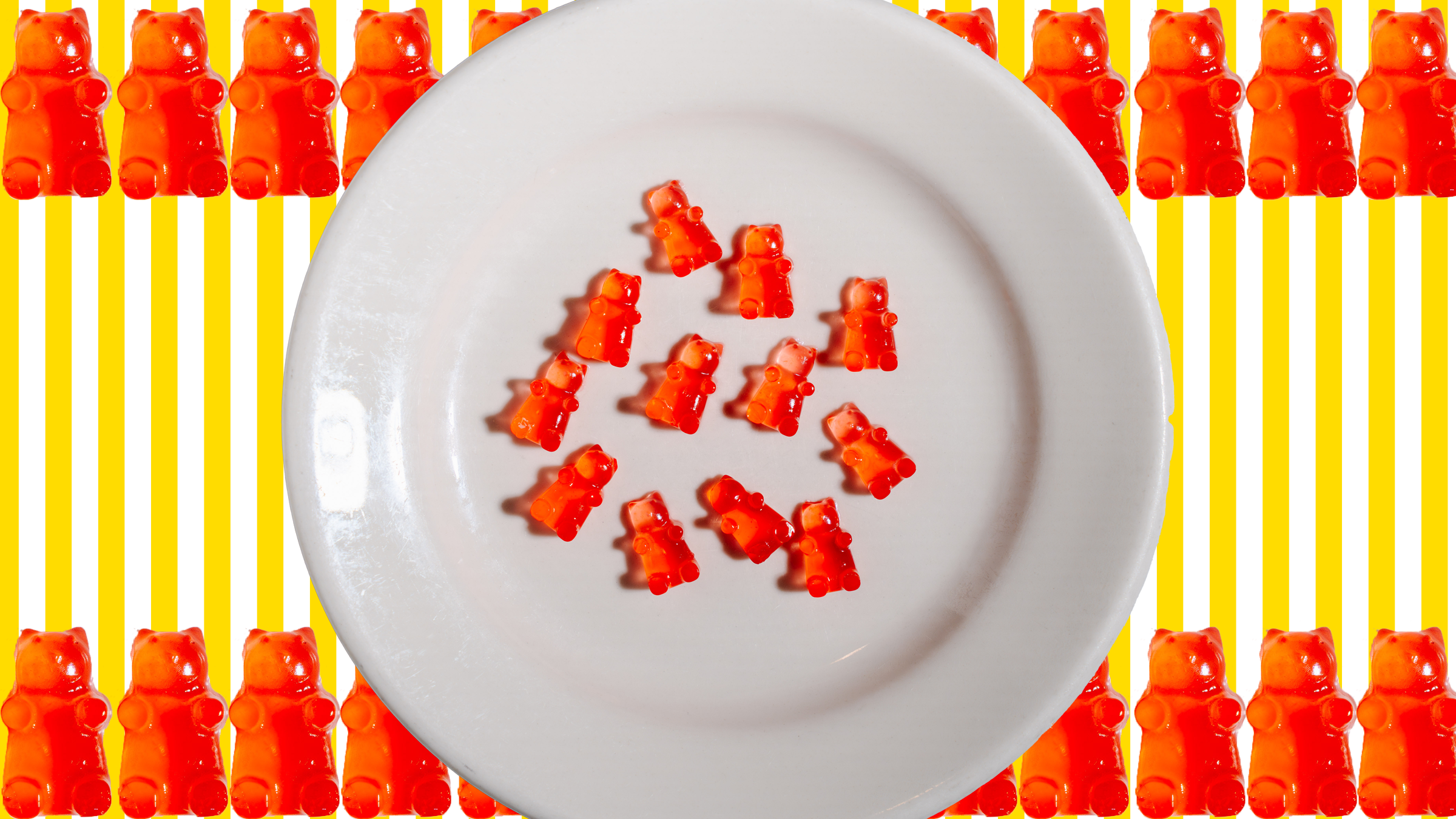 Red gummy bears on a plate