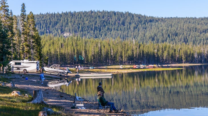 Campers at Medicine Lake Recreation Area in Modoc National Forest